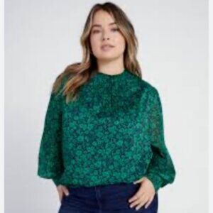 Skies Are Blue Smocked Ruffle Neck Plus Size Blouse Floral Career/Casual NWT 3X